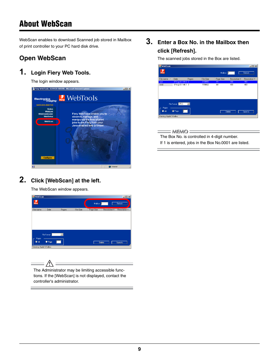 About webscan, Open webscan | Konica Minolta bizhub PRO C500 User Manual | Page 9 / 16