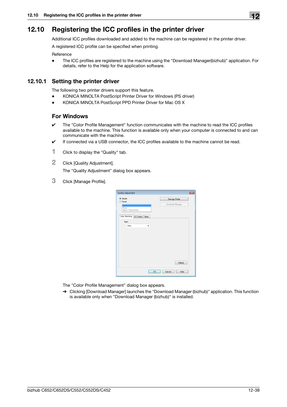1 setting the printer driver, For windows, Setting the printer driver -38 for windows -38 | Konica Minolta BIZHUB C652DS User Manual | Page 187 / 312