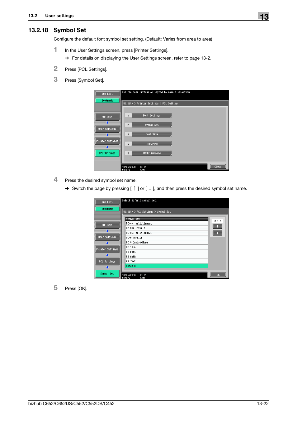 18 symbol set, Symbol set -22 | Konica Minolta BIZHUB C652DS User Manual | Page 216 / 312
