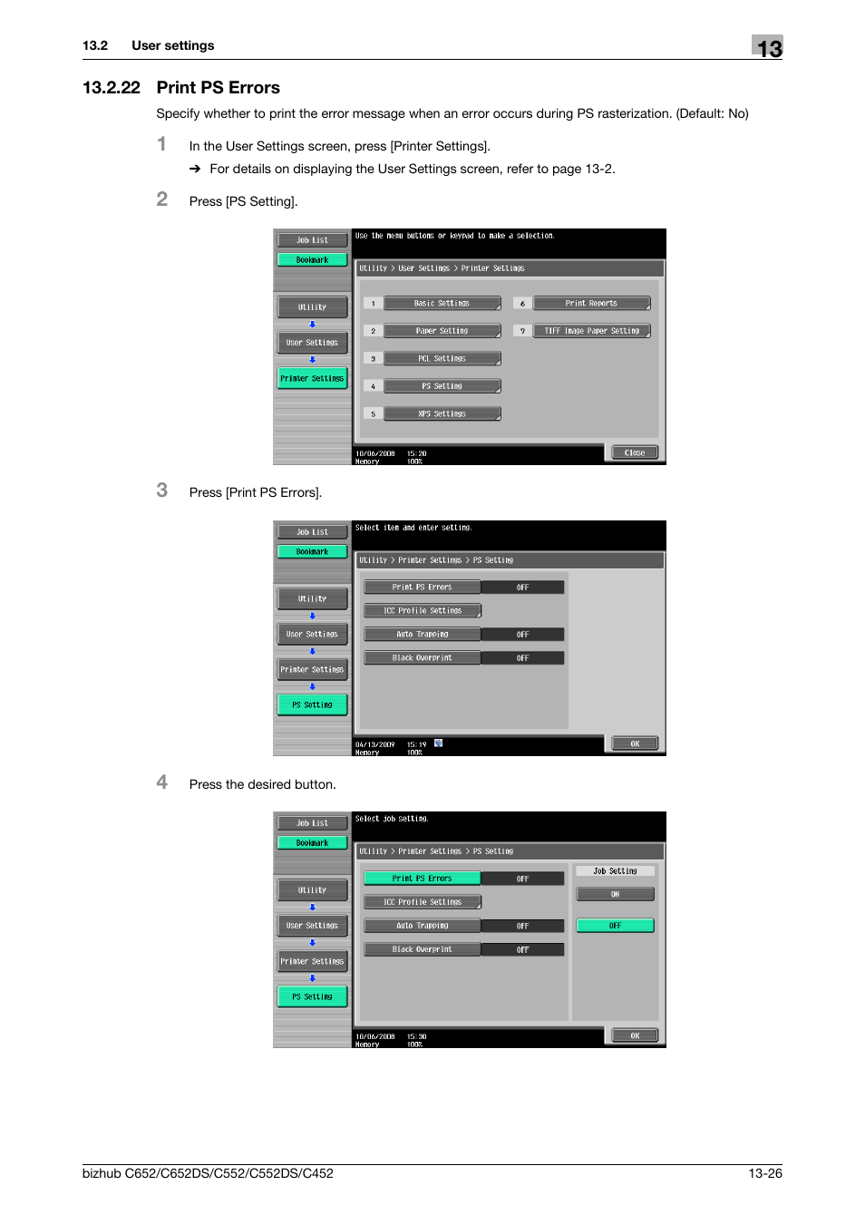 22 print ps errors, Print ps errors -26 | Konica Minolta BIZHUB C652DS User Manual | Page 220 / 312