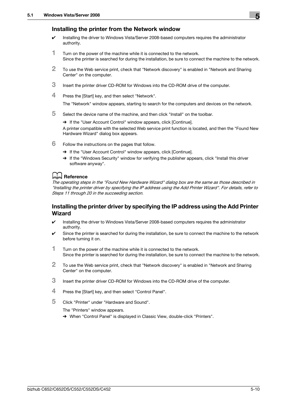 Installing the printer from the network window | Konica Minolta BIZHUB C652DS User Manual | Page 48 / 312