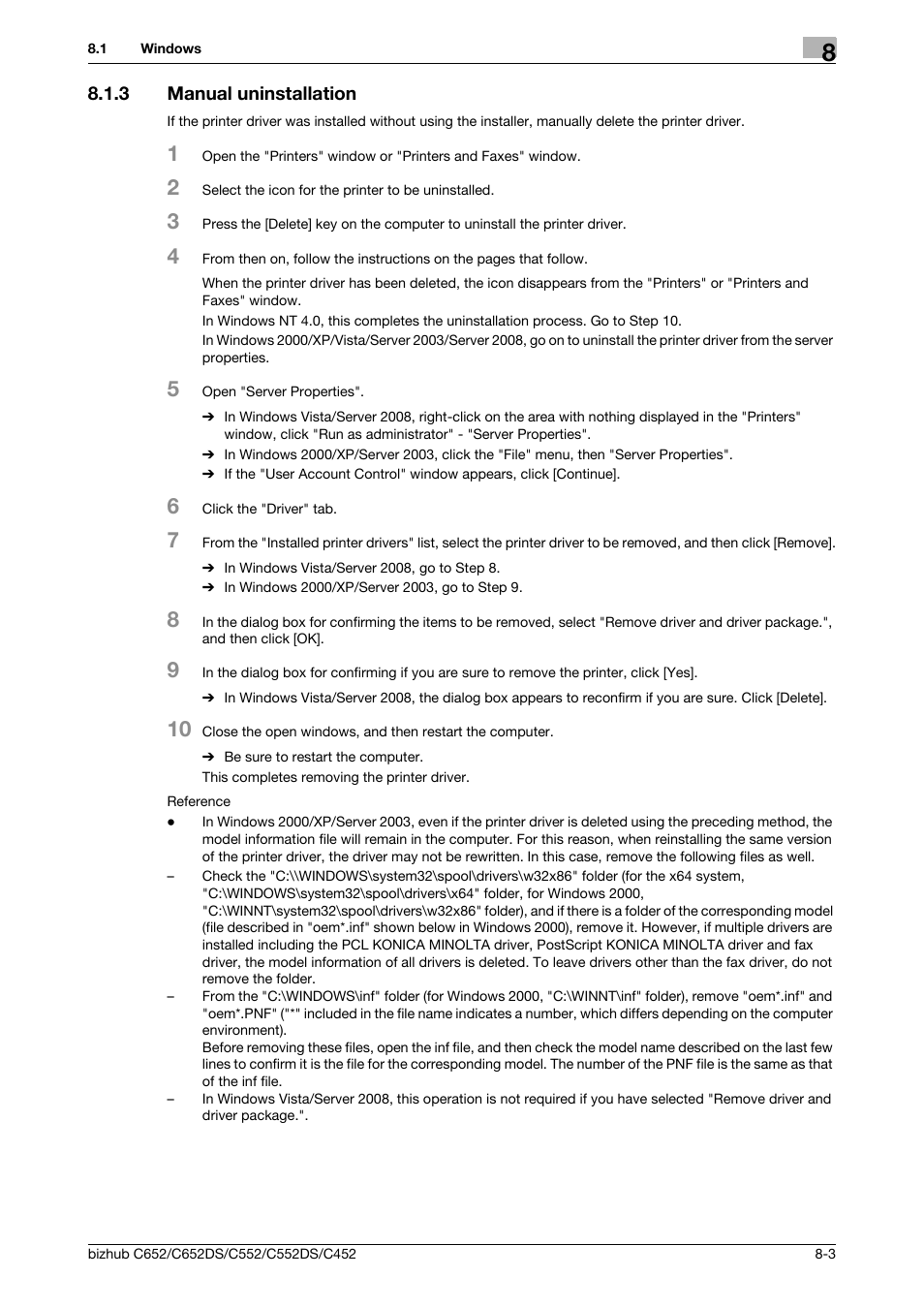 3 manual uninstallation, Manual uninstallation -3 | Konica Minolta BIZHUB C652DS User Manual | Page 89 / 312