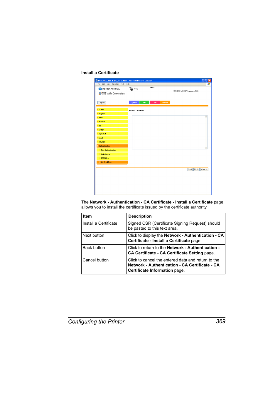 Configuring the printer 369 | Konica Minolta pagepro 5650 User Manual | Page 387 / 394
