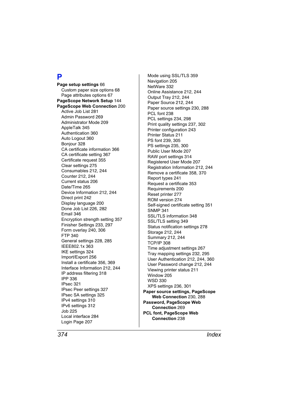Index 374 | Konica Minolta pagepro 5650 User Manual | Page 392 / 394