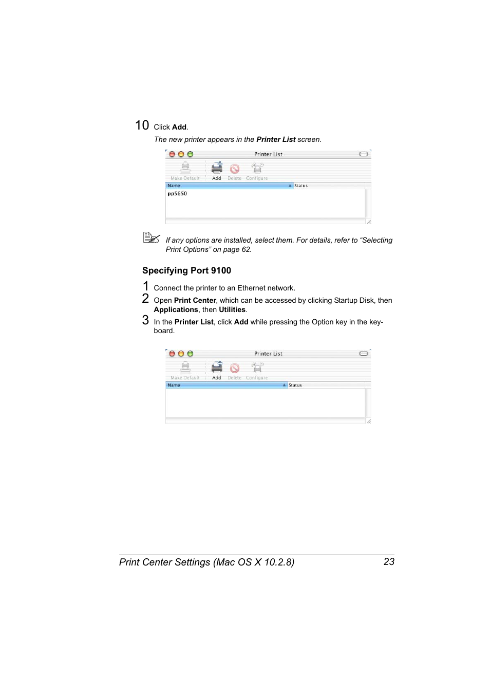 Specifying port 9100, Specifying port 9100 23 | Konica Minolta pagepro 5650 User Manual | Page 41 / 394