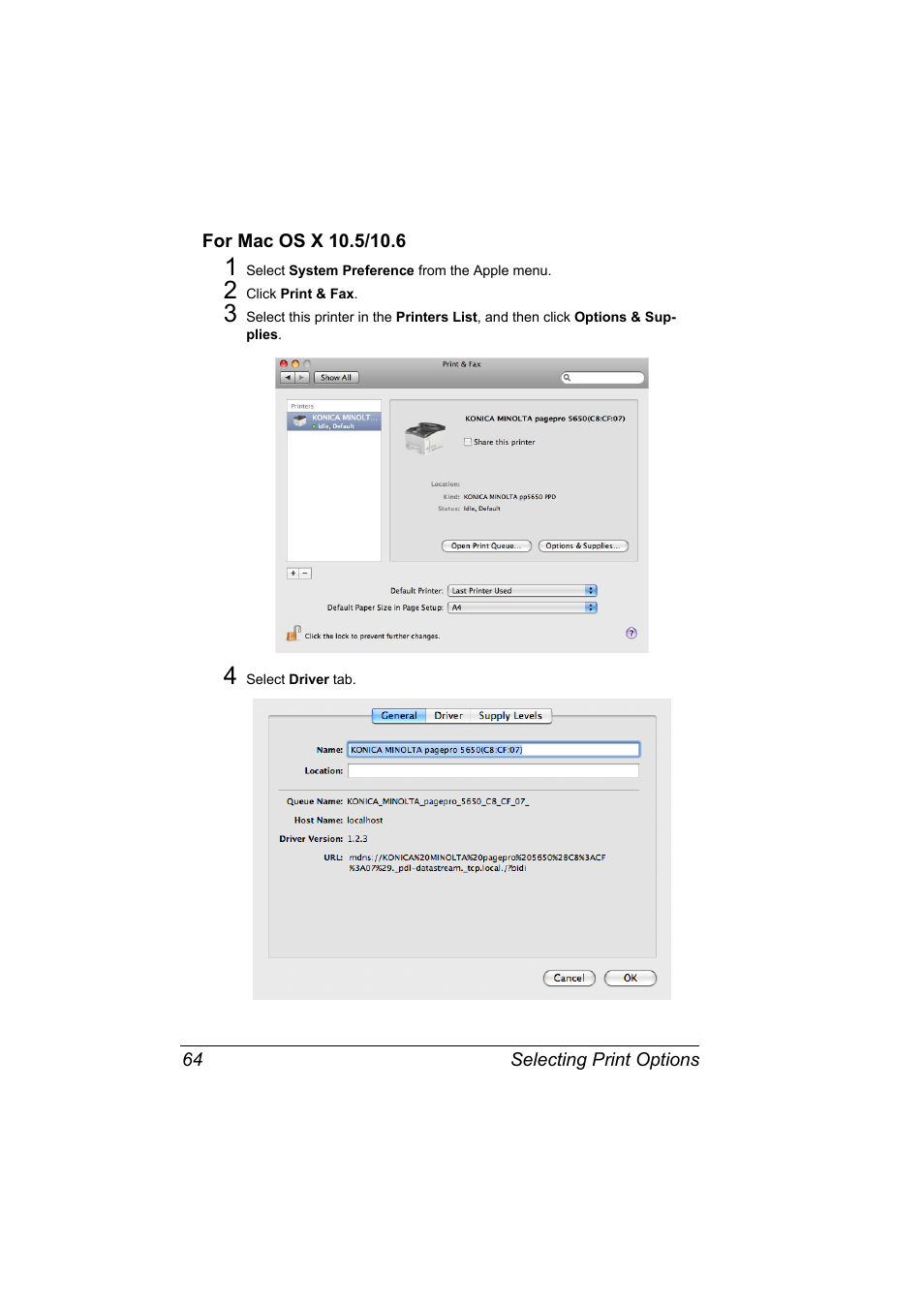 For mac os x 10.5/10.6, For mac os x 10.5/10.6 64 | Konica Minolta pagepro 5650 User Manual | Page 82 / 394