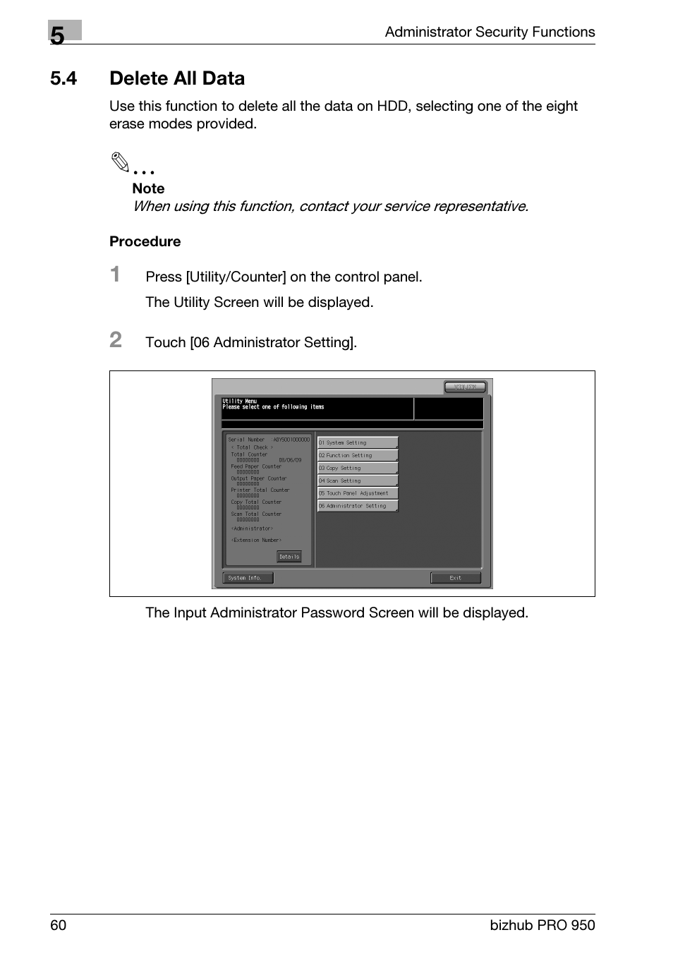 4 delete all data, Delete all data | Konica Minolta bizhub PRO 950 User Manual | Page 68 / 82