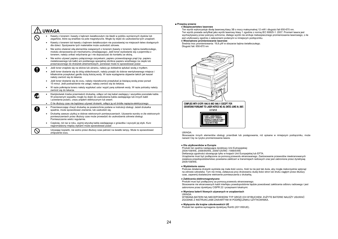 Uwaga | Konica Minolta bizhub 4050 User Manual | Page 25 / 67