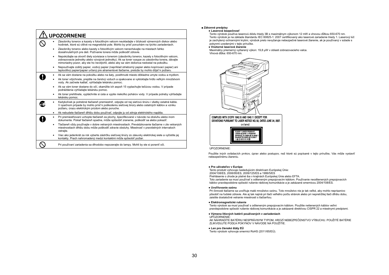 Upozornenie | Konica Minolta bizhub 4050 User Manual | Page 31 / 67
