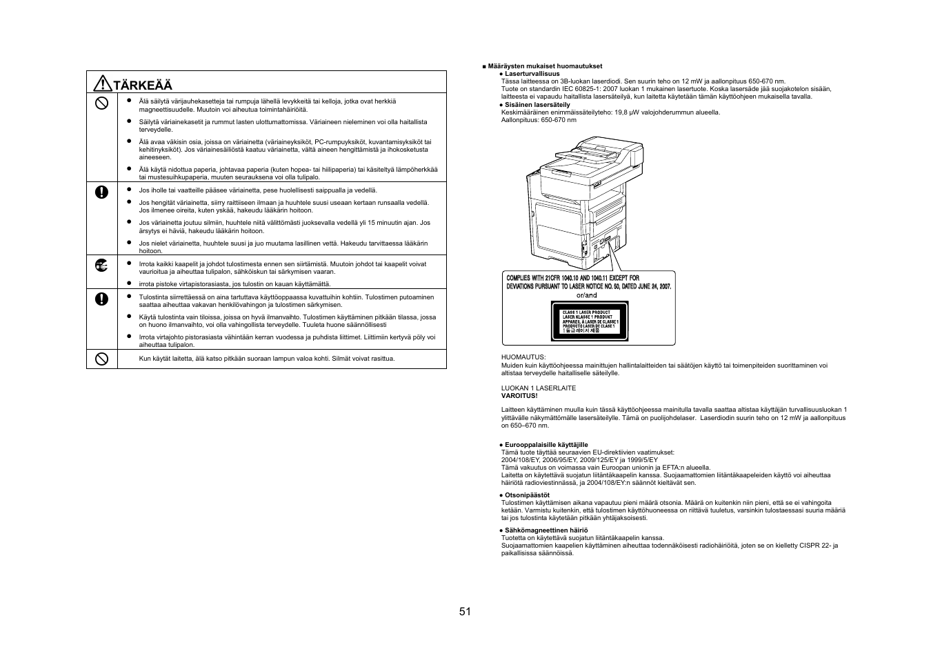 Tärkeää | Konica Minolta bizhub 4050 User Manual | Page 52 / 67