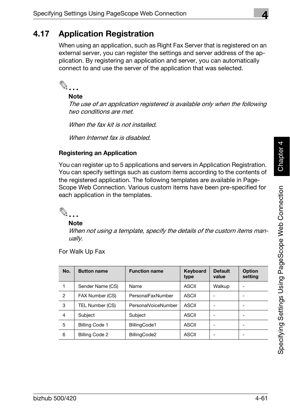 17 application registration, Application registration -61, Registering an application -61 | Konica Minolta bizhub 500 User Manual | Page 332 / 412