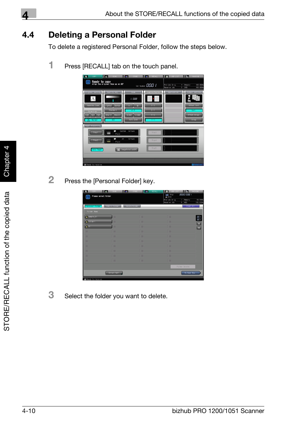 4 deleting a personal folder, Deleting a personal folder -10 | Konica Minolta bizhub PRO 1200 User Manual | Page 41 / 170