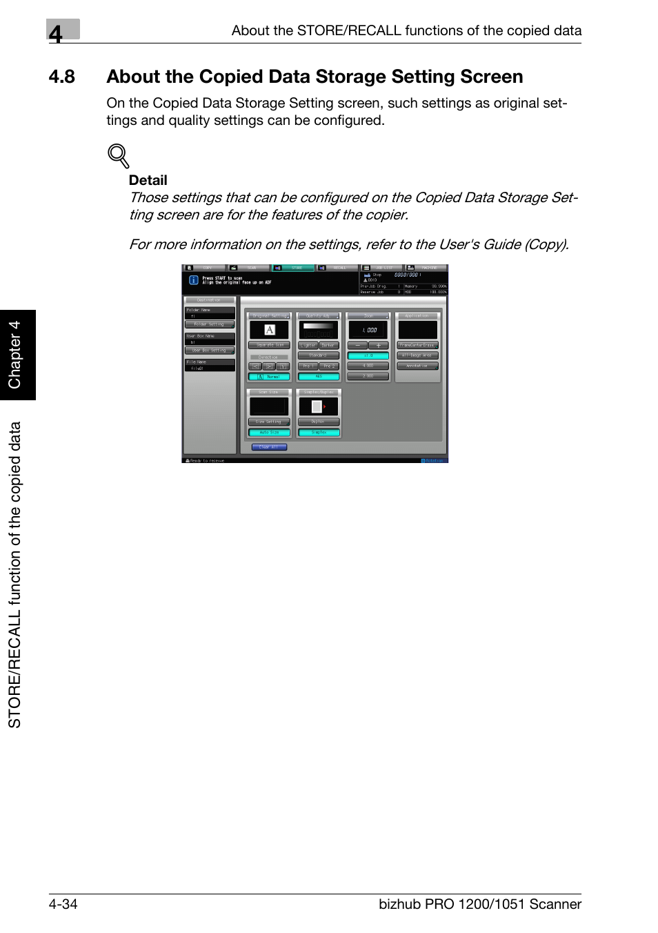 8 about the copied data storage setting screen, About the copied data storage setting screen -34 | Konica Minolta bizhub PRO 1200 User Manual | Page 65 / 170