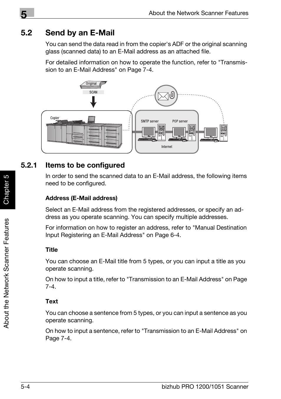 2 send by an e-mail, 1 items to be configured, Send by an e-mail -4 | Items to be configured -4, Send by an e-mail" (p.5-4), Send by an e-mail, P.5-4 | Konica Minolta bizhub PRO 1200 User Manual | Page 83 / 170