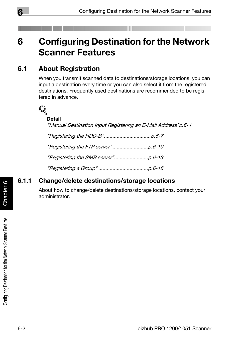 1 about registration, 1 change/delete destinations/storage locations, About registration -2 | Change/delete destinations/storage locations -2 | Konica Minolta bizhub PRO 1200 User Manual | Page 93 / 170