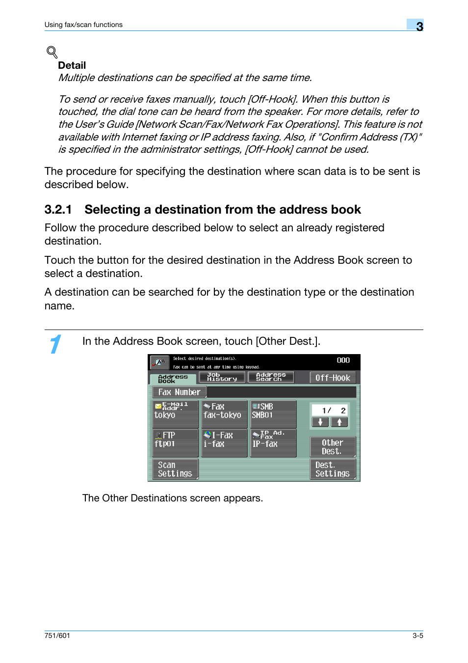 1 selecting a destination from the address book, 1 selecting a destination from the address book -5 | Konica Minolta bizhub 601 User Manual | Page 67 / 101
