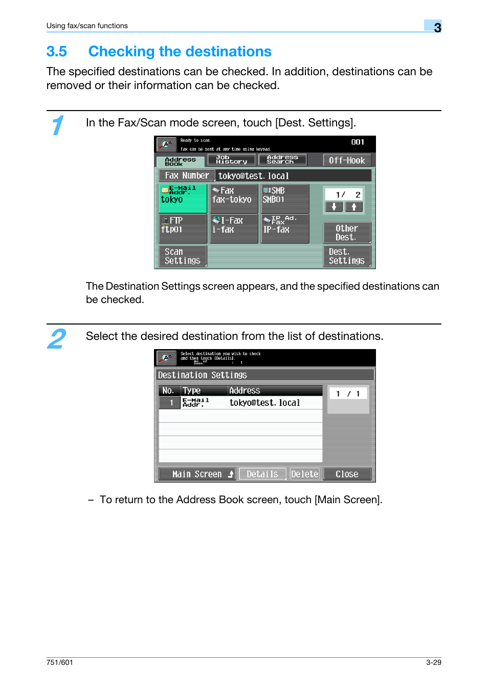 5 checking the destinations, 5 checking the destinations -29 | Konica Minolta bizhub 601 User Manual | Page 91 / 101