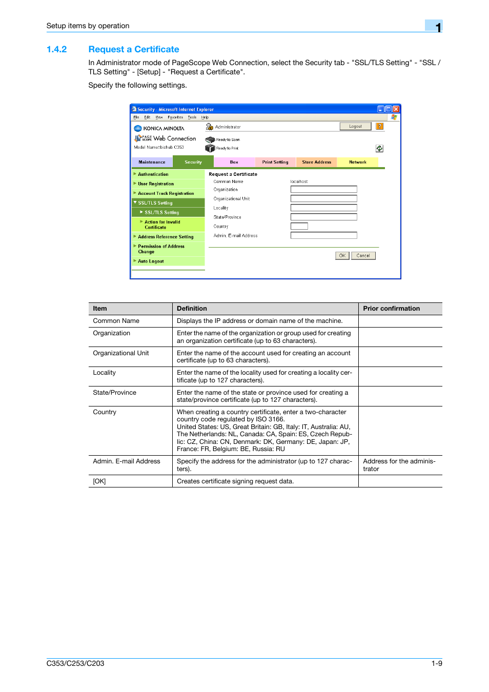 2 request a certificate, Request a certificate -9, Request a certificate | Konica Minolta bizhub C353 User Manual | Page 22 / 220