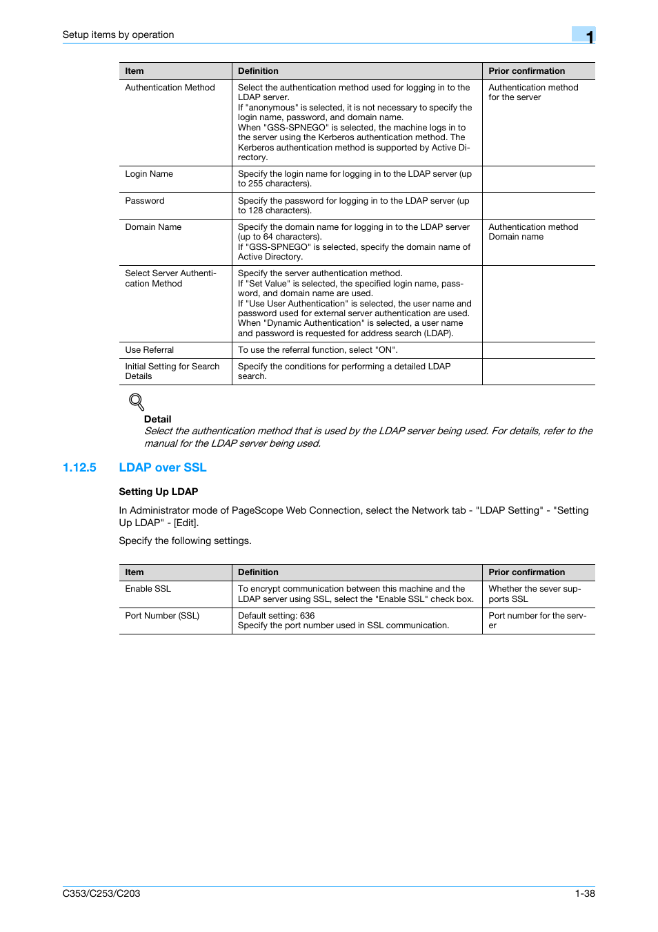 5 ldap over ssl, Setting up ldap, Ldap over ssl -38 setting up ldap -38 | Ldap over ssl | Konica Minolta bizhub C353 User Manual | Page 51 / 220