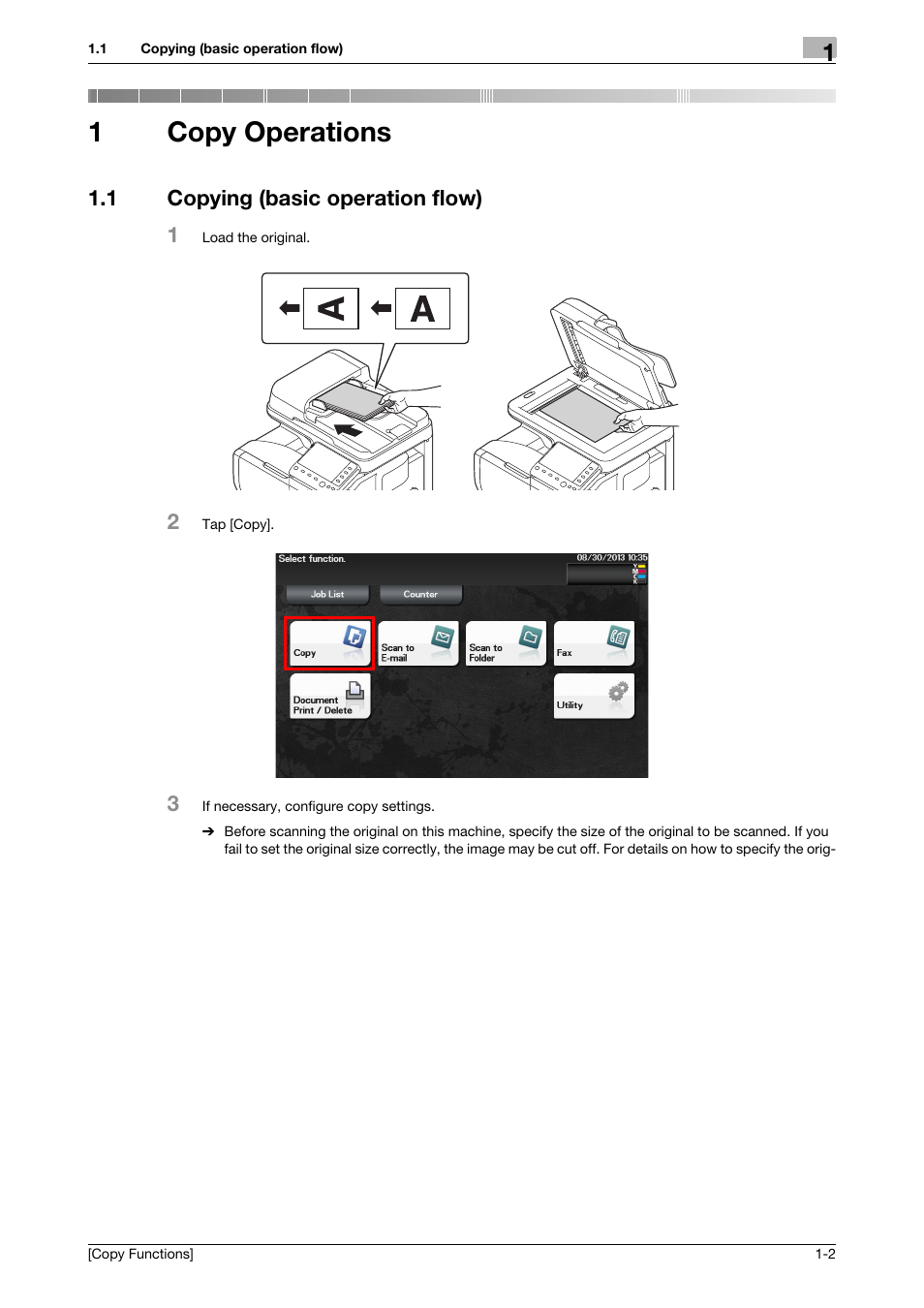 1 copy operations, 1 copying (basic operation flow), Copy operations | Copying (basic operation flow) -2, 1copy operations | Konica Minolta bizhub C3350 User Manual | Page 4 / 30