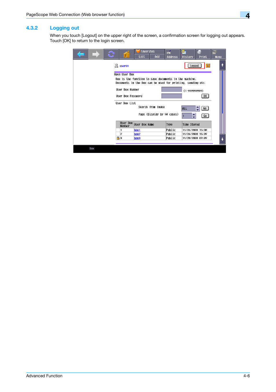 2 logging out, Logging out -6 | Konica Minolta bizhub 361 User Manual | Page 31 / 84