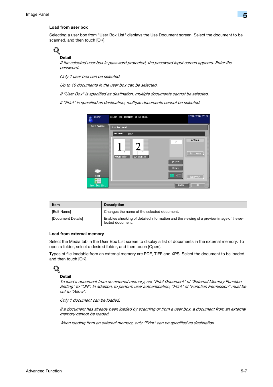 Load from user box, Load from external memory, Load from user box -7 load from external memory -7 | Konica Minolta bizhub 361 User Manual | Page 43 / 84