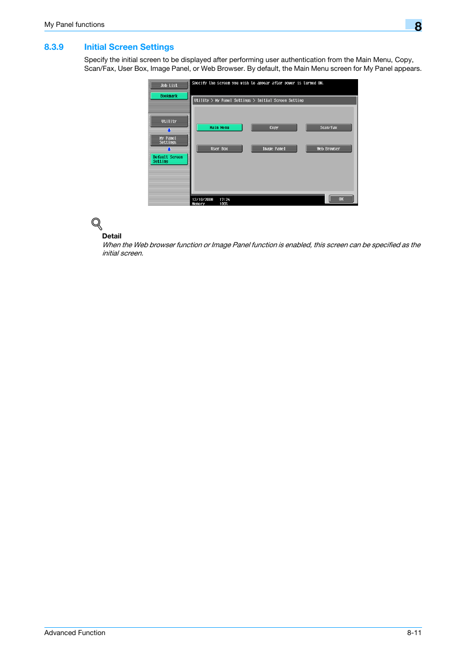 9 initial screen settings, Initial screen settings -11 | Konica Minolta bizhub 361 User Manual | Page 71 / 84