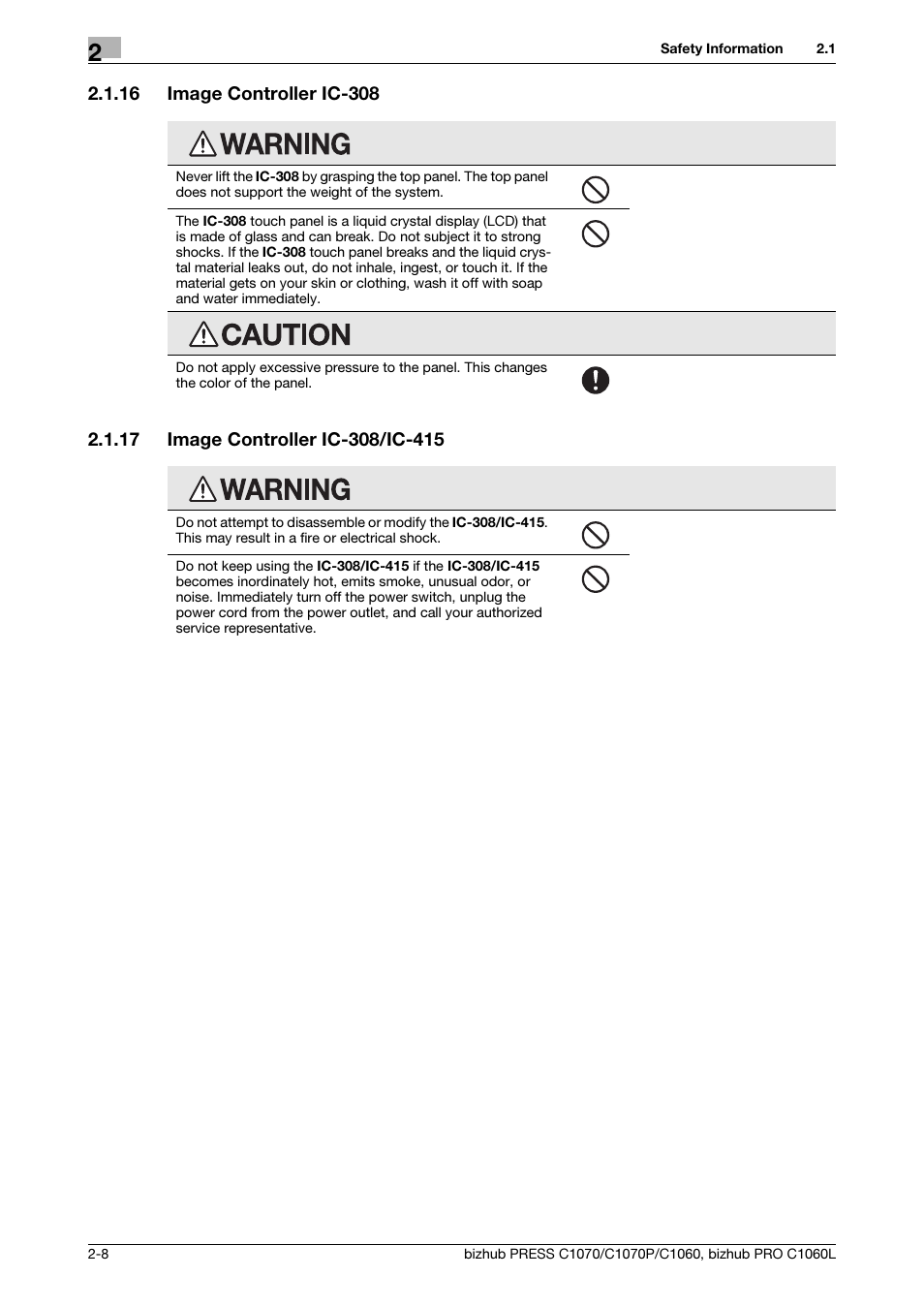 16 image controller ic-308, 17 image controller ic-308/ic-415, Image controller ic-308 -8 | Image controller ic-308/ic-415 -8 | Konica Minolta bizhub PRESS C1070 User Manual | Page 16 / 60