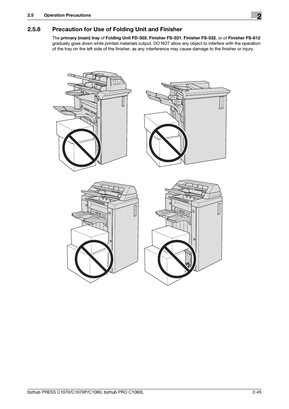 8 precaution for use of folding unit and finisher | Konica Minolta bizhub PRESS C1070 User Manual | Page 53 / 60