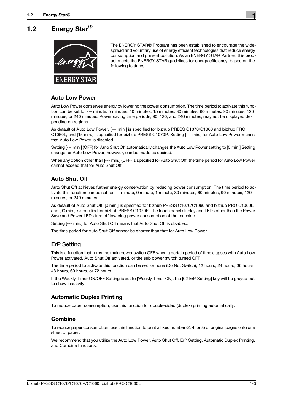 2 energy star, Energy star® -3 | Konica Minolta bizhub PRESS C1070 User Manual | Page 7 / 60