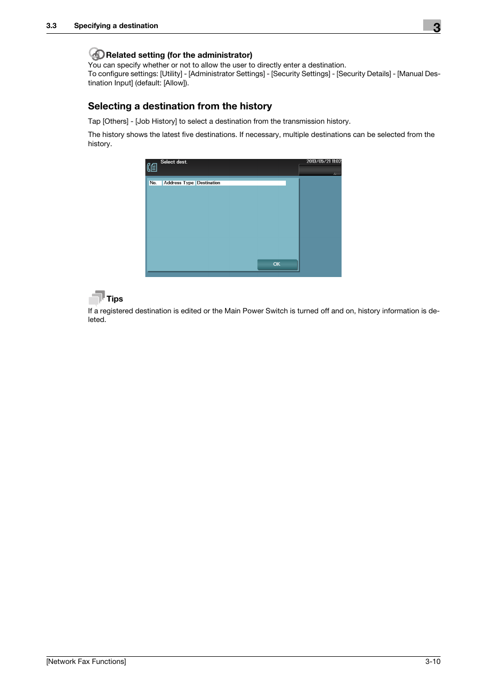 Selecting a destination from the history, Selecting a destination from the history -10 | Konica Minolta bizhub 4050 User Manual | Page 19 / 42