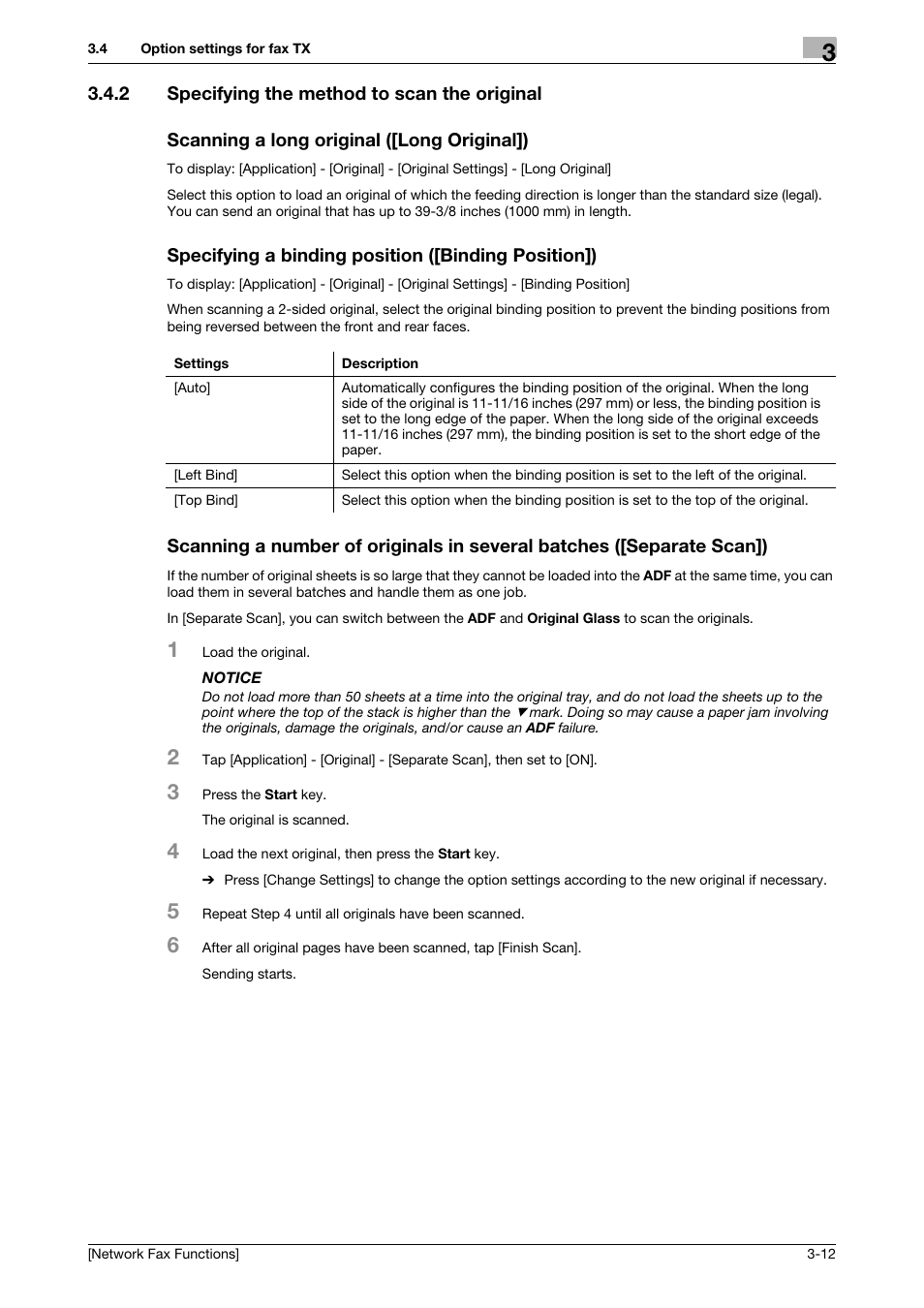 2 specifying the method to scan the original, Scanning a long original ([long original]), Specifying a binding position ([binding position]) | Konica Minolta bizhub 4050 User Manual | Page 21 / 42