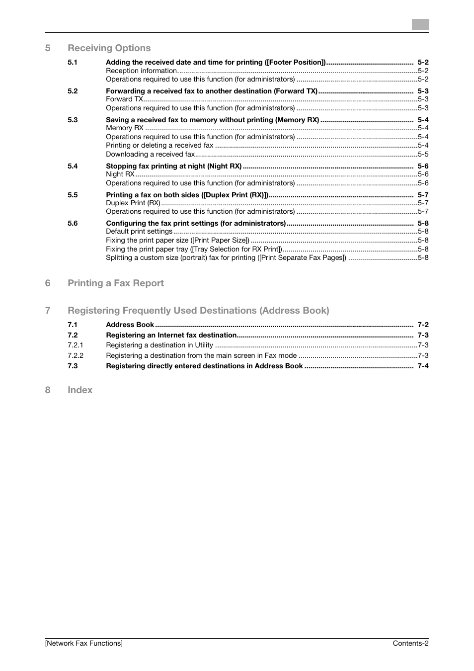 5receiving options, 8index | Konica Minolta bizhub 4050 User Manual | Page 3 / 42
