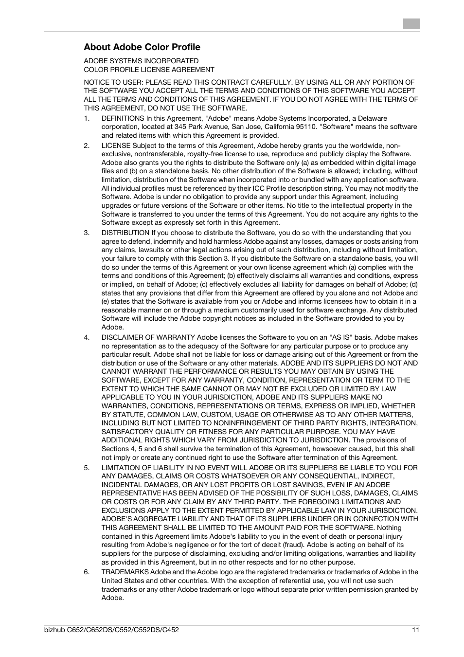 About adobe color profile | Konica Minolta BIZHUB C652DS User Manual | Page 12 / 18