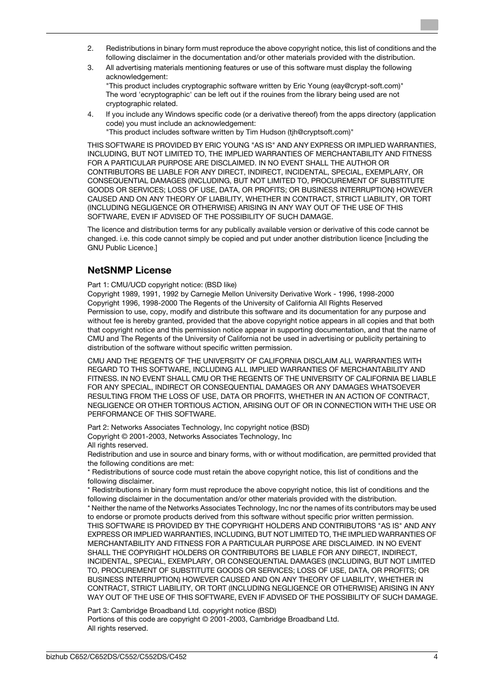Netsnmp license | Konica Minolta BIZHUB C652DS User Manual | Page 5 / 18
