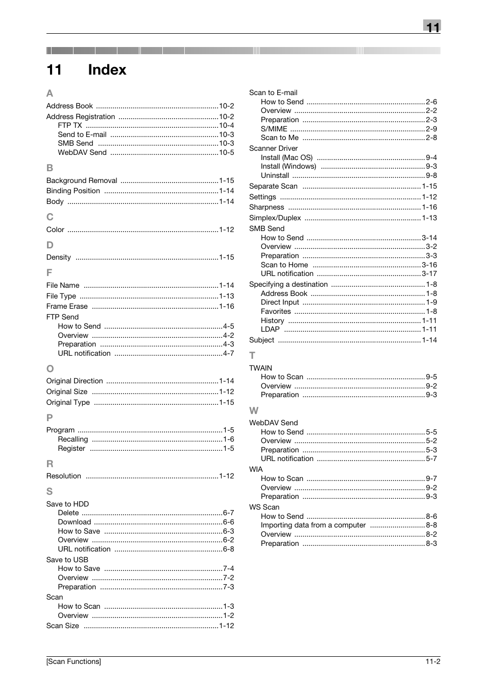 11 index, Index | Konica Minolta bizhub 4750 User Manual | Page 101 / 102