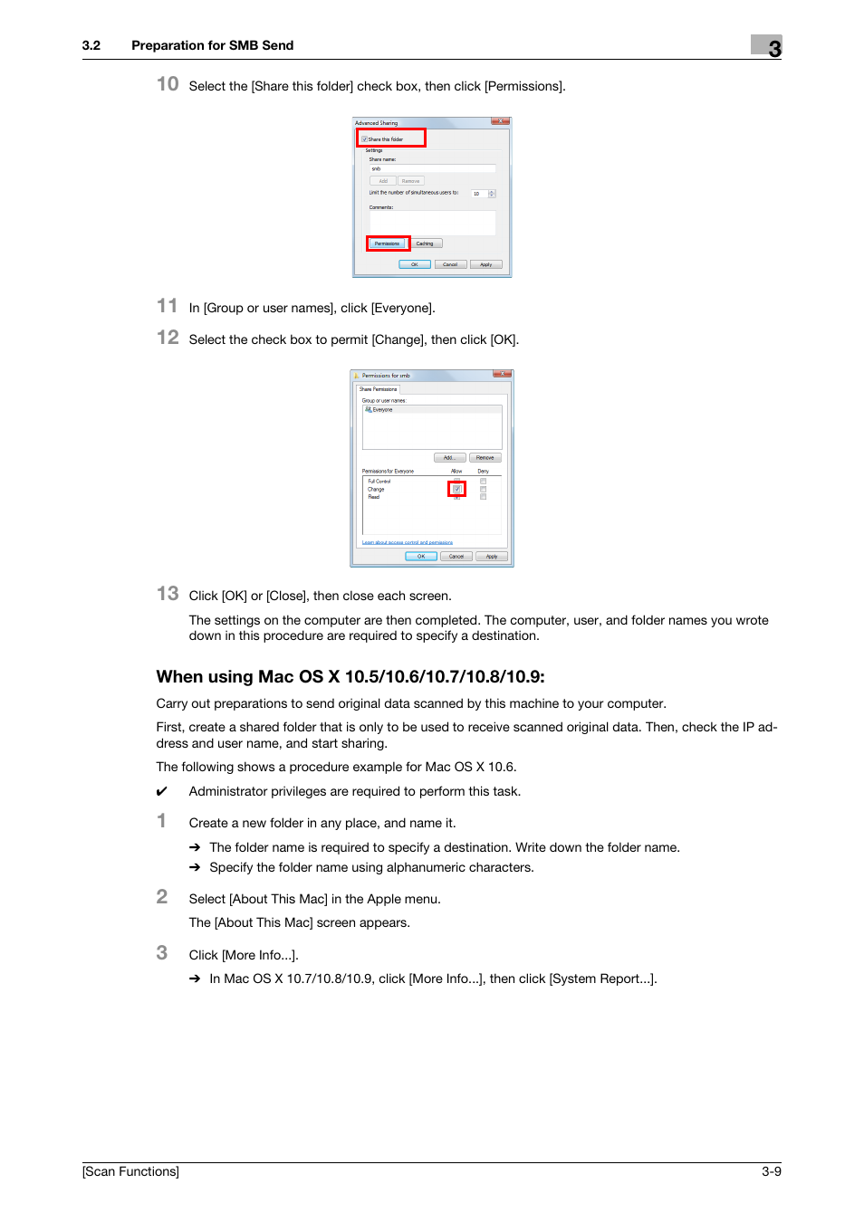 When using mac os x 10.5/10.6/10.7/10.8/10.9, When using mac os x 10.5/10.6/10.7/10.8/10.9: -9 | Konica Minolta bizhub 4750 User Manual | Page 40 / 102