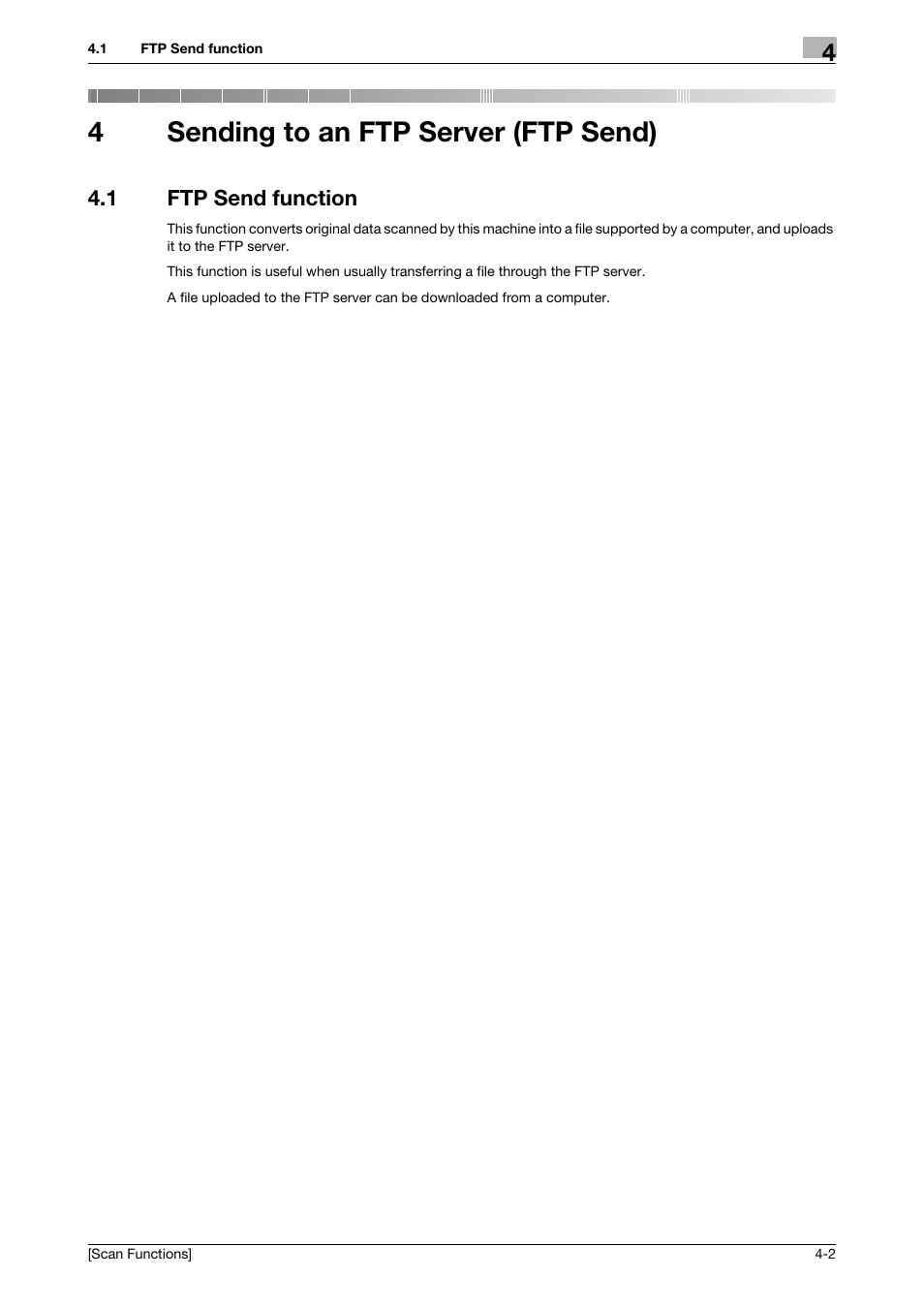 4 sending to an ftp server (ftp send), 1 ftp send function, Sending to an ftp server (ftp send) | Ftp send function -2, 4sending to an ftp server (ftp send) | Konica Minolta bizhub 4750 User Manual | Page 50 / 102