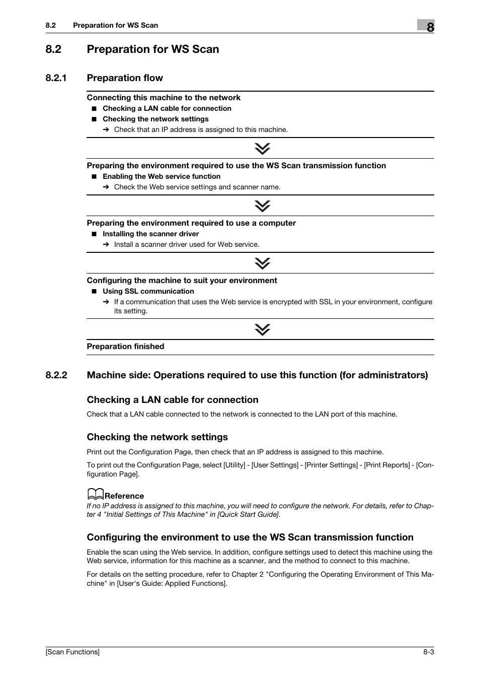 2 preparation for ws scan, 1 preparation flow, Checking a lan cable for connection | Checking the network settings, Preparation for ws scan -3, Preparation flow -3 | Konica Minolta bizhub 4750 User Manual | Page 78 / 102
