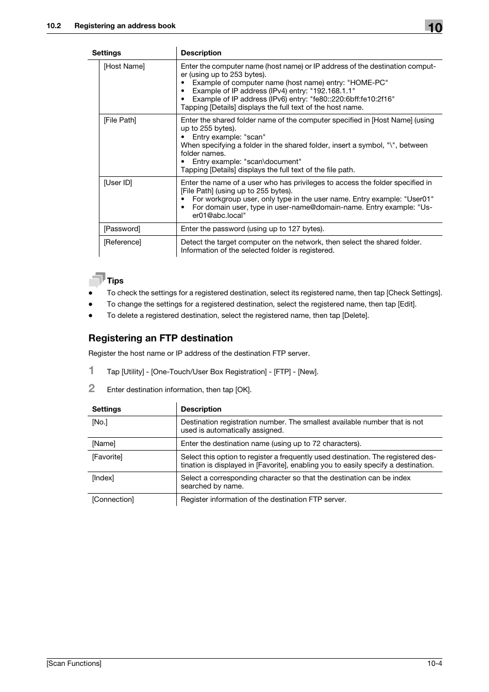 Registering an ftp destination, Registering an ftp destination -4 | Konica Minolta bizhub 4750 User Manual | Page 96 / 102