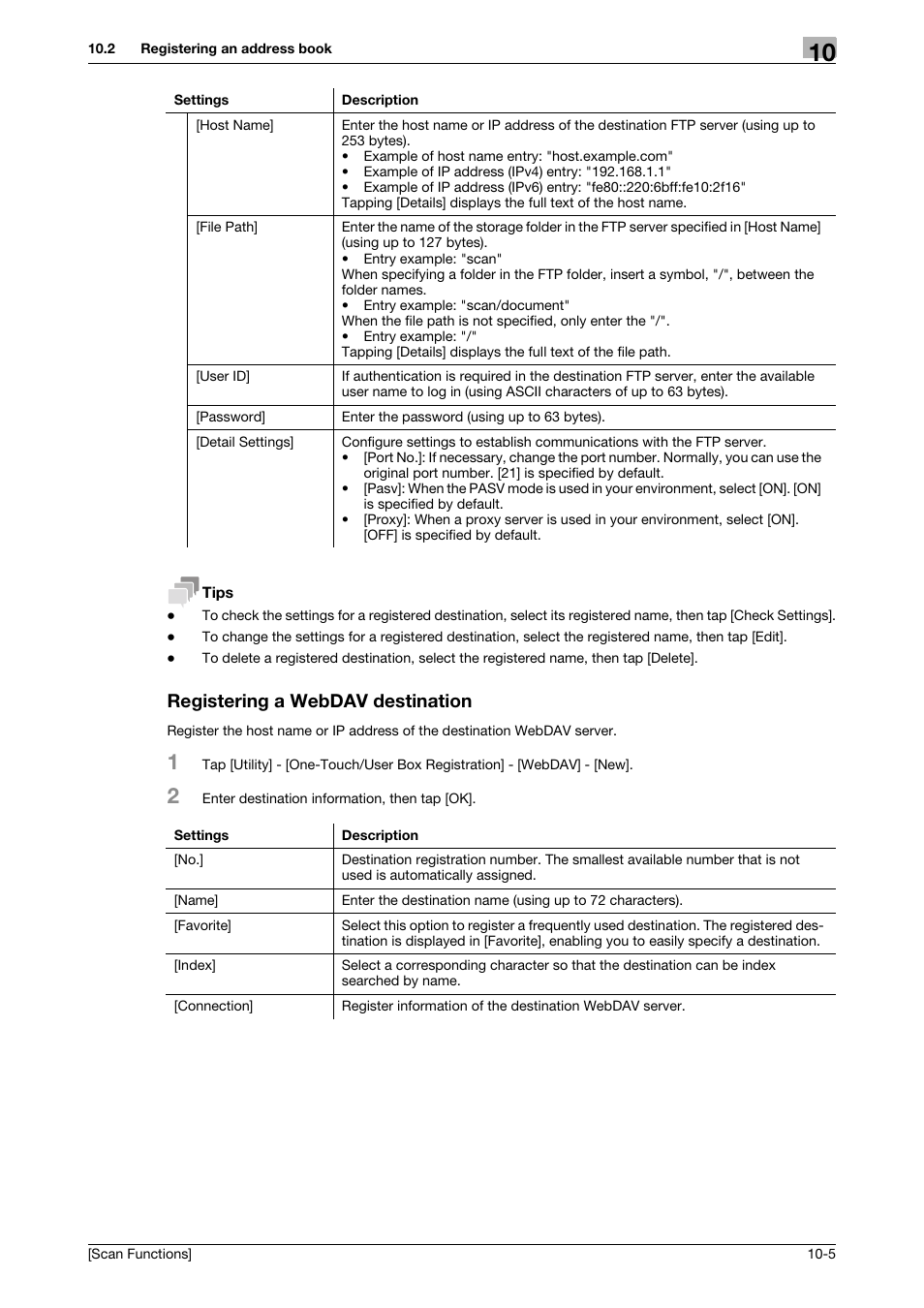 Registering a webdav destination, Registering a webdav destination -5 | Konica Minolta bizhub 4750 User Manual | Page 97 / 102