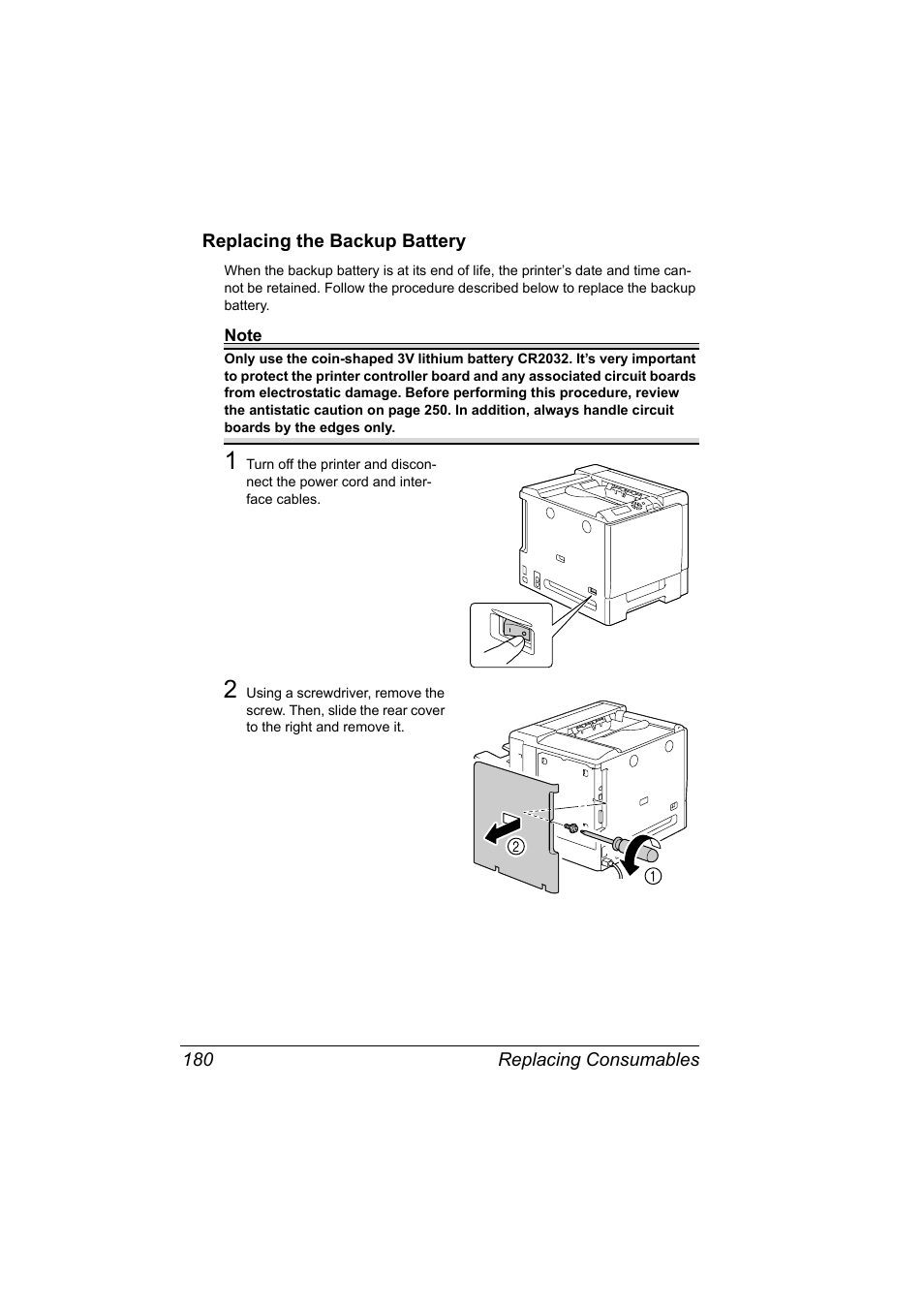 Replacing the backup battery, Replacing the backup battery 180 | Konica Minolta magicolor 5650 User Manual | Page 194 / 302