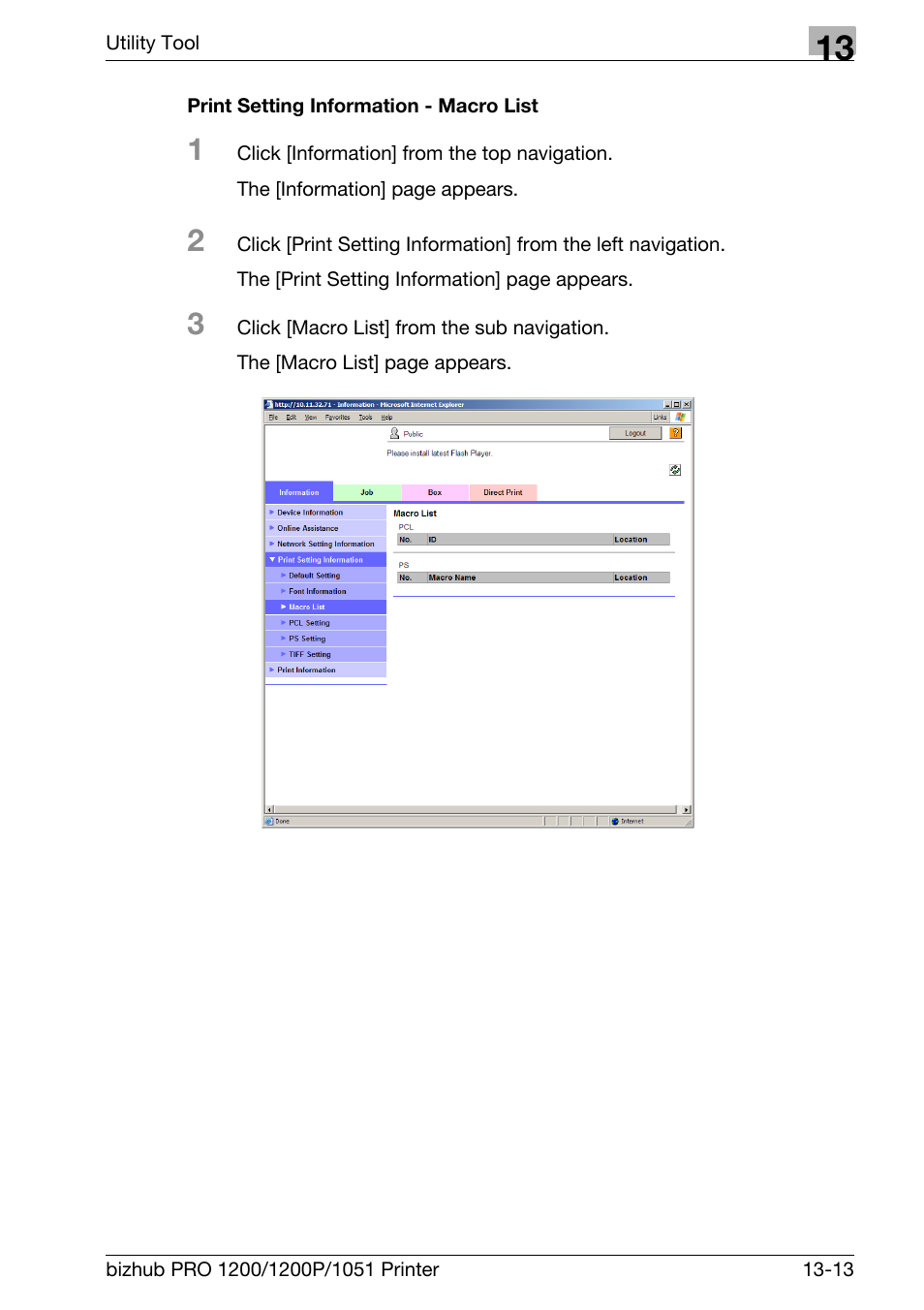 Print setting information - macro list | Konica Minolta bizhub PRO 1051 User Manual | Page 313 / 355