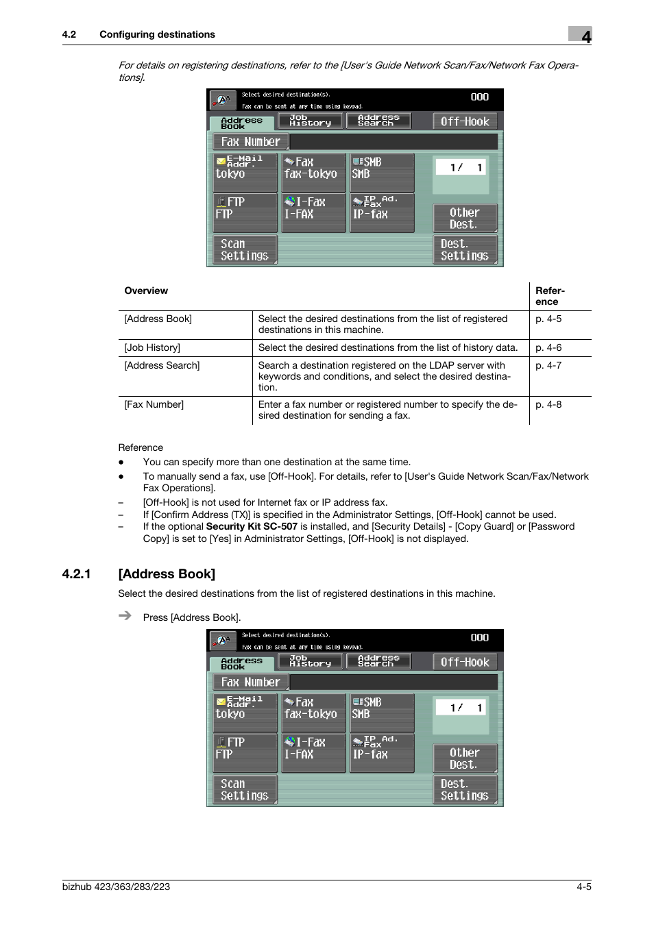 1 [address book, Address book] -5 | Konica Minolta BIZHUB 223 User Manual | Page 43 / 60