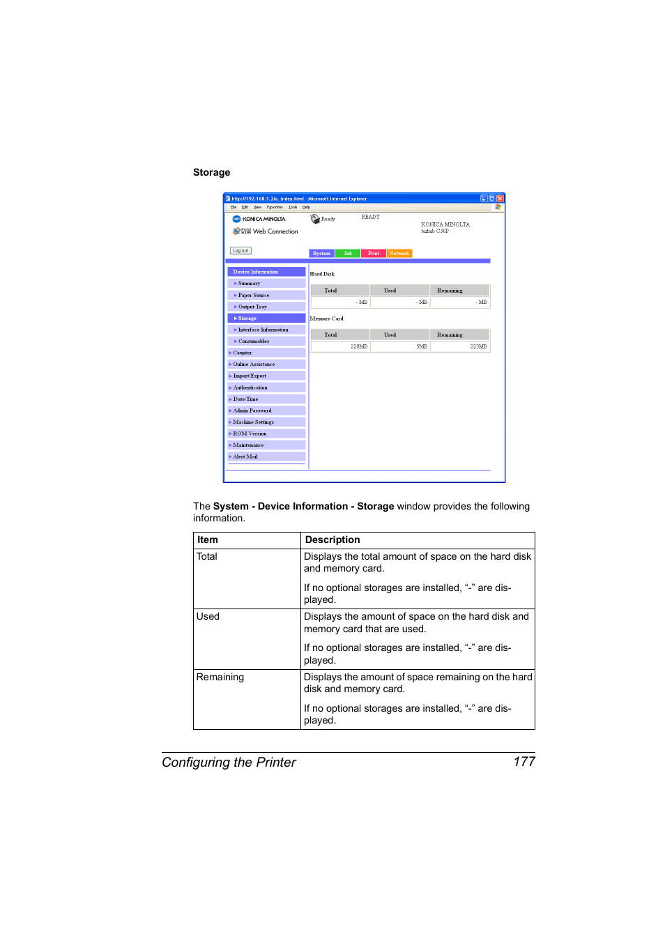 Configuring the printer 177 | Konica Minolta BIZHUB C30P User Manual | Page 195 / 292