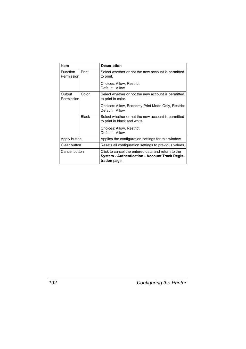 Configuring the printer 192 | Konica Minolta BIZHUB C30P User Manual | Page 210 / 292