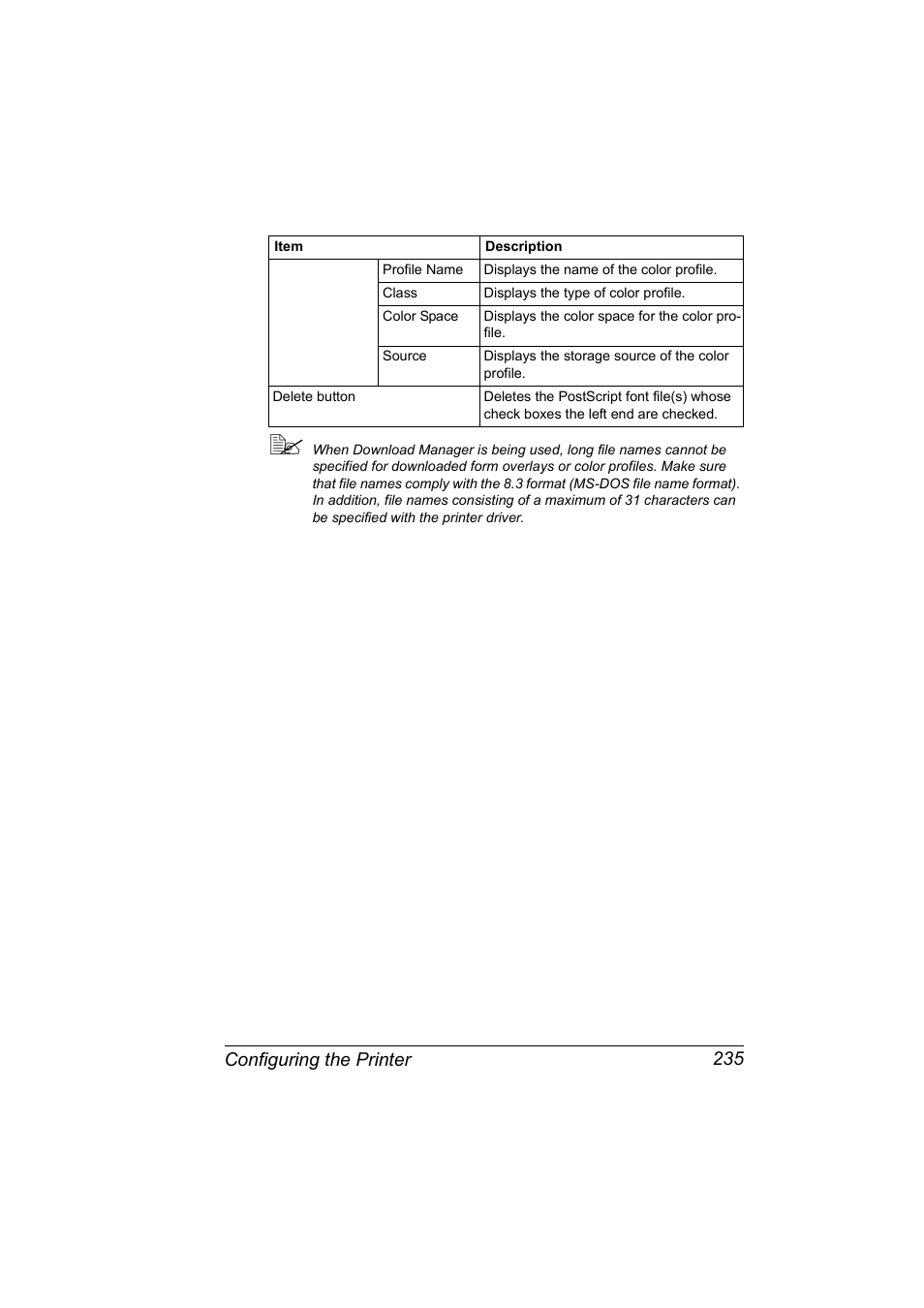 Configuring the printer 235 | Konica Minolta BIZHUB C30P User Manual | Page 253 / 292