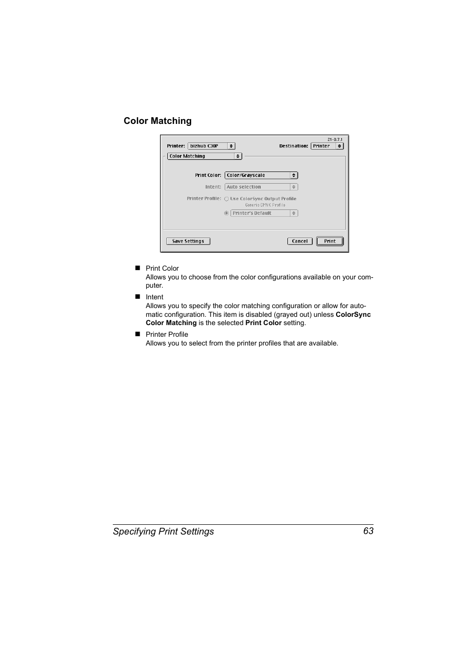 Color matching, Color matching 63 | Konica Minolta BIZHUB C30P User Manual | Page 81 / 292