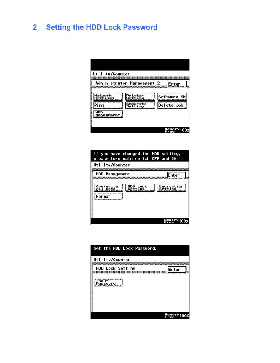 2 setting the hdd lock password | Konica Minolta bizhub 222 User Manual | Page 3 / 30