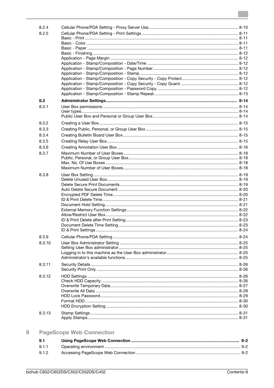 9pagescope web connection | Konica Minolta BIZHUB C652DS User Manual | Page 10 / 300